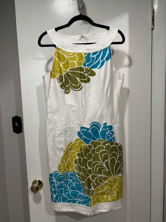 Jones New York Dresses & Skirts - Jones New York White Midi Dress with Blue and Olive Floral Print
